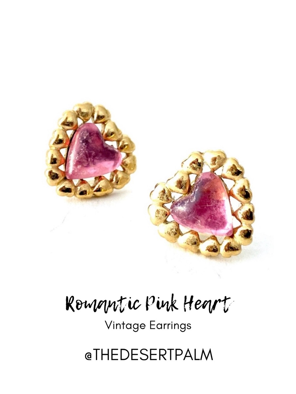 Vintage Pink Heart Stud Earrings Gold Tone Romantic Retro Jewelry